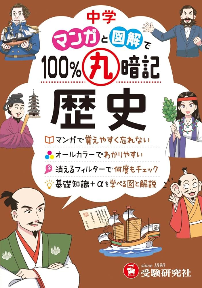 中学 100%丸暗記 歴史：マンガで覚えやすく忘れない (受験研究社